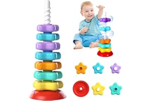 SPEPROECO Spinning Stacking Toys, Baby Sensory Spin Gears Stacking Toy, Rainbow Spinning Wheel Toy Toddler Stacking Toy Early Education Kids Brain Development Toy for 12 Months (A-7 Tier)