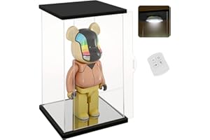 Nonemey Vitrina Acrílica Transparente con Luz de Control Remoto para 400% Bearbrick, Antipolvo Expositor Metacrilato Caja Organizadora para Modelos, Vitrina para Colecciones (Negro, 15*12*32 cm)