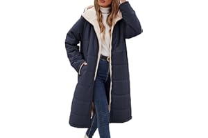 Tuopuda Winter Long Coats for Women Fleece Puffer Coat Warm Full Zip Hooded Long Jackets Plus Size Quilted Outerwear Outdoor Hiking Overcoat