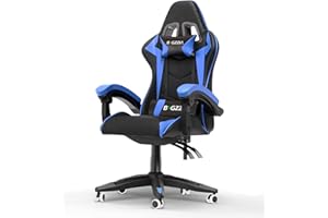 bigzzia Silla Gaming,Silla Ergonómica Gaming,Altura Regulable Silla con Apoyo Lumbar y Reposacabezas, Respaldo Inclinable hasta 155° (NingúN RGB, Azul)