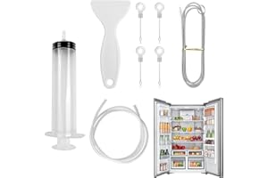Esshogo 8 Pezzi Kit Pulizia Frigorifero, Kit Pulisci Tubi Frigorifero, Accessori per Frigorifero, Con 1.5m Spazzolas Frigorifer, 100ml Siringa, Tubo, Raschietto, 4 Insertis Di Foro Di Scarico