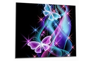 Wallario Herdabdeckplatte/Spritzschutz aus Glas, 2-teilig, 60x52cm, für Ceran- und Induktionsherde, Schmetterlinge in bunten, strahlenden Farben