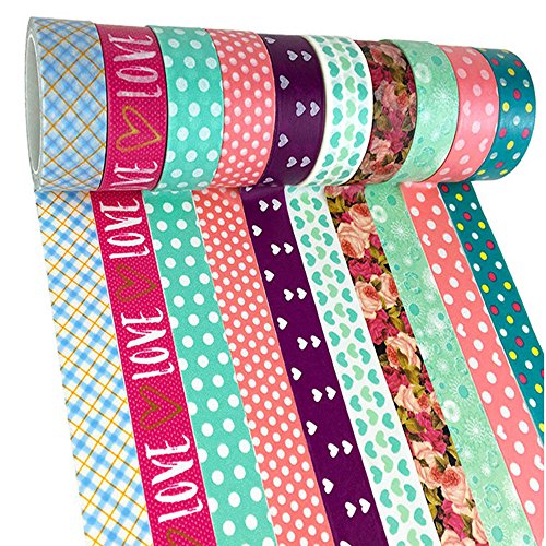Allbusky Dekorative Washi Tape Bunte klebrige Klebstoff Masking Tape DIY Handwerk Dekor (Colorful Set) - 2