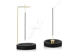SAMAMOCA Incense Holder, 2-in-1 Handmade Wooden Round Base Upside Down Incense Stick Holder Modern Design with Cone Coil, 9 Hole Incense Holder Incense Burner for Home Office Decor, Yoga, Meditation (Black)