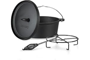 ‎TOCIS BIG BBQ ToCis Big BBQ Dutch Oven Set Galloway | fertig eingebrannter 4.5qt Gusseisen Topf | 3.1 Liter Feuertopf | Dutch Oven Zubehör inklusive Deckelheber und Topfständer | Raketenofen Outdoor ohne Füße