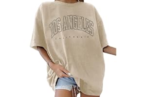 Tomwell T-Shirt Damen Oversized Mode Lose Rundhals Kurzarm Sommer Oberteile Vintage Drucken Bluse Streetwear Sport Oberteile Vintage Sweatshirt Teenager Mädchen Tunika Lang Tops