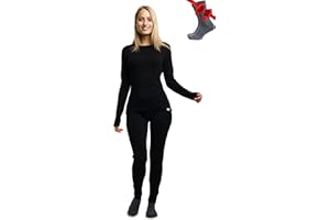 Merino.tech 100% Merino Unterwäsche Damen Set - Leicht, Mittelgewicht, Funktionsunterwäsche Merinowolle, Langarm Shirt und Hose + Wandersocken aus Merinowolle