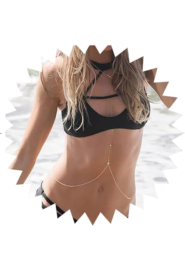 Femmes Or Glands Bikini Croisement Harnais Taille Ventre Corps Chaîne Collier Fleur Floral