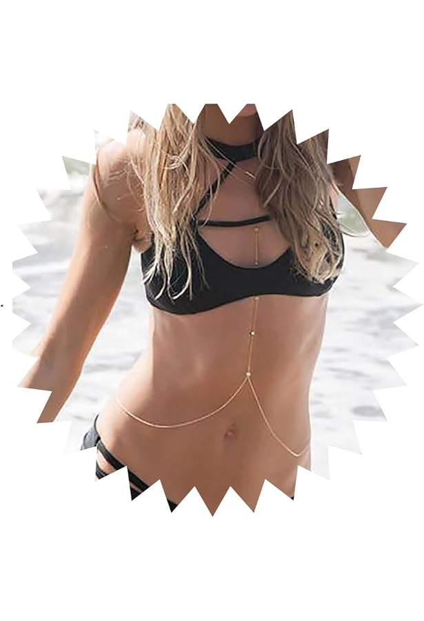 Chaîne De Corps Boho En Or - Collier Bikini Ventre Croisé, Bijou Vintage Pour Soirée Ou Plage