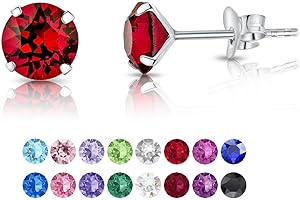 DTPSILVER Pendientes de Botón Pequeños Plata Ley 925 - Pendientes Mujer Plata de Ley 925 con Brillantes de Cristal Multicolor 6 mm - Clásicos, Elegantes, Hipoalergénicos Sin Níquel