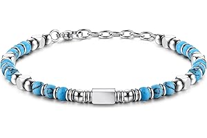 LOLIAS Bransoletka z koralików dla kobiet i mężczyzn, obsydian, tygrysie oko, turkusowa, damska bransoletka z pereł, stal nierdzewna, prezent dla najlepszej przyjaciółki, biżuteria damska, srebrna