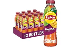 Lipton​ Mango​ Bottled Ice Tea​ 500ml (Pack of 12), low calorie​ soft drink​, 100% black tea extract