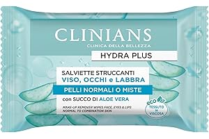 CLINIANS | Toallitas Desmaquillantes Hydra Plus, Oftalmológicamente Testadas, Made in Italy, Pack de 25 Toallitas