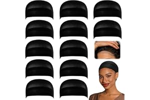 Dreamlover Wig Cap för Lace Wigs, Svart, 12 Stycken | Bald Cap Metoden, Mjuk Nylon Håller Håret Säkert utan Huvudvärk, för Co