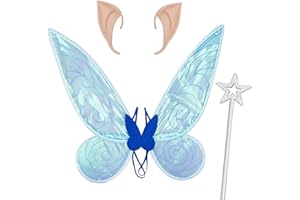 Winwild Ali di Fata Adulto 60 cm Ali di Farfalla Ali di Fata Signore Ali di Fata con Orecchie di Elfo e Bacchetta Bambini Farfalla Costume Accessori per Carnevale Halloween Cosplay Party (Blu)