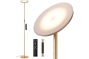 PreeOtti Lampada da Terra LED, 36W Dimmerabile Piantana Lampada da Terra, 3000K-5000K Stepless Lampada Salotto con Telecomando e Tocco per Soggiorno Ufficio Camera da Letto(Oro)