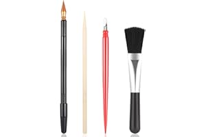 STYQUENZER Lot de 4 outils Scratch Arts Tools pour photos à gratter, pour adultes - 1 stylo à gratter doré - 1 grattoir - 1 stylo en bambou - 1 brosse noire souple incluse