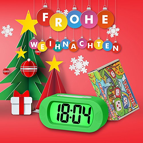ZHPUAT Digital-Wecker Tischuhr mit Silikonhülle Snooze Bunten Licht Stoßfest ideales Geschenk Für Kinder(Grün) - 7