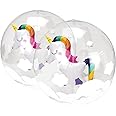 𝟐 𝐏𝐢𝐞𝐜𝐞𝐬 12 Inch Unicorn Inflatable Beach Ball 3D Unicorn Inside Design Swimming Pool Float Balls Summer Water Fun Game Ball Beach Football for Kids Adults Outdoor Activity Pool Beach Party