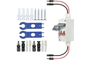 NUZEKY Leitungsschutzschalter PV DC, DC Trennschalter Sicherungsautomat 2 polig 32A 2P 500V Mit Kabel, IP65 Wasserdicht Gehäuse Schutzschalter für Solaranlage
