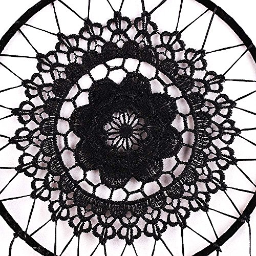 HuaYang Handgefertigt Feder Spitze Traumfänger Netz Hängend Deko Schwarz - 4