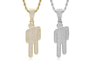 OYZOQ 2 Pezzi Souvenir Hip Hop, Regali,Maschio e Femminile Collana in Acciaio Inox,Bil-Eilsh Lo Stesso Modello di Pendente Diamante Sintetico,Collana hip Hop(Oro+Argento)