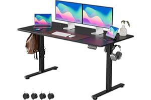 VOSATRON Elektrisch Höhenverstellbarer Schreibtisch 140x60cm Schreibtisch Höhenverstellbar mit Memory-Steuerung und Anti-Kollision Technologie, Rollen, Spleißbrett, Schwarz Rahmen/Schwarz Tischplatte