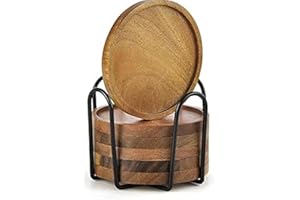 ZMDMAH Posavasos de Madera Redonda para Vasos, Juego de 6 con Soporte, Protección de Mesa para Cualquier Tipo de Mesa