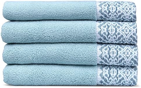 700 Gsm Pure Cotton Hand Towels Set of 4 Super Soft Highly Absorbent (4-Piece,Light Blue)