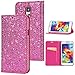 Produktbild Sycode Galaxy S5 Flip Hülle,Luxus Rose Rot Glitzer PU-Leder Buchstil Wallet Brieftasche Schutzhülle Etui für Samsung Galaxy S5-Rose Rot