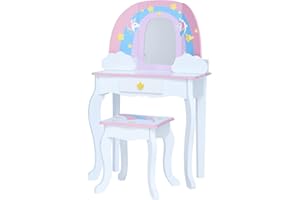‎TEAMSON KIDS Teamson Kids Fantasy Fields Little Dreamer Regenbogen Schminktisch Schminktisch mit Spiegel, Integriertem Stauraum und Stuhlhocker Für Kinder, Weiß, TD-13543F