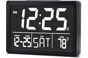 SZELAM Alarm Clock, Digital Clock,5.5 "Larger Display LED Electric Digital Clock,6 Brightness Levels,Volume Adjustable,Date Temperature Display Table Clock for Bedside Desk Bedroom