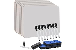 Hisredsun Paquete de 8 pizarras blancas pequeñas de borrado en seco, 22x30 cm, mini pizarras blancas de doble cara con 8 bolígrafos y 8 gomas de borrar, aula, hogar y oficina