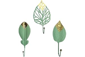 TentHome Appendiabiti da parete a forma di foglia in metallo Ganci per asciugamani olivalenti Set da 3 (Verde A)