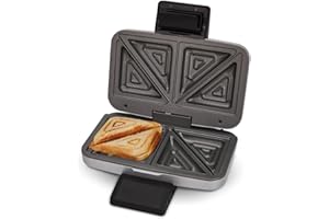 Cloer 6259 Sandwichera, 900 vatios, para 2 tostadas divididas en diagonal, tostadas americanas, para llenado XXL, revestimiento antiadherente, luz para hornear