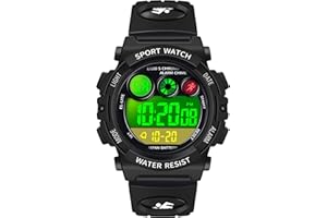 Dayllon Reloj Digital Niño Montre Pour Enfants Digital Impermeable Outdoor Sport Étanche Garçons Montres Alarme 12/24h 7 Éclairage Coloré Chronomètre Montre pour 3-15 Años