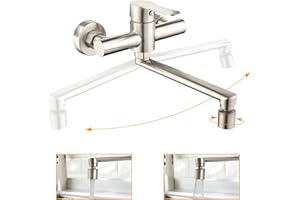 HOMELODY Bateria kuchenna do montażu na ścianie z 2 rodzajami strumienia, armatura kuchenna, montaż ścienny, obracana o 360°, armatura ścienna, jednouchwytowa bateria mieszakowa, szczotkowana
