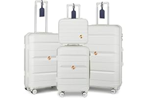 Sea choice Kofferset 4tlg Handgepäck Trolley Koffer mit Beautycase Hartschalen Polypropylene Reisekoffer TSA Schloss 4 Doppel-Rollen S-M-L-XL