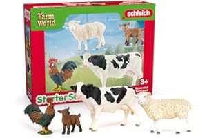 Schleich FARM WORLD | Zestaw startowy farma 42729 | Zestaw z kozą, krową, owcą i kogutem | realistyczne figurki zwierząt i kolekcjonerskie | Zabawka farma dla dzieci od 3 lat | Zestaw 4-częściowy