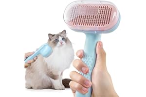 GOSCIEN Cat Brush, Slicker Dog Brush, Self Cleaning Pet Grooming Brush with Stable Thicker Bristles, Daily Use to Clean Loose Fur, Tangles & Dirt, Great for Dogs and Cats with Medium Long Hair (Pink)