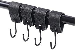 Feligio S Haken mit Lederschlaufe, Schwarze Haken Zum Einhängen Für Küche Bad Kleiderschrank, Küchenhaken, Metallhaken, Lederhaken (4 Stück)