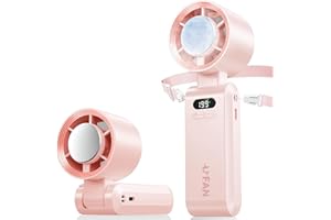 CATGIFF Mini Ventilateur Portable,Ventilateur a Main Avec écran LED,Fonction de refroidissement,1-199 vitesses 5000mAh Batterie Turbo Ventilateur de Cou Pour Les Voyages,Le Plein Air, Le Camping,Hogar (Rose)