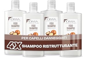 OMIA LABORATORI ECOBIO Omia, Fisio Shampoo Eco Bio con Olio di Macadamia per Capelli Danneggiati, Riparatore e Ristrutturante, Shampoo per Lavaggi Frequenti, Senza Siliconi e SLES, 4 Flaconi da 200 ml
