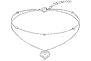 Amberta Cavigliera per Donna Impermeabile in Argento e Oro | Cavigliera Boho a Strati | Gioielli Estivi, Catena Serpente Perline Cuore Regolabile