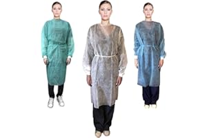 AQASKIN Camisas Desechables en TNT 30g/mq, Camisas Profesionales Desechables con Puños en Puro Algodón, Trabajo DIY. Color: Verde - Azul - Blanco. Cantidad 10 piezas