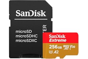 SanDisk Extreme 256 GB microSDXC Memory Card + SD Adapter with A2 App Performance + Rescue Pro Deluxe, Up to 160 MB/s, Class 10, UHS-I, U3, V30, Red/Gold