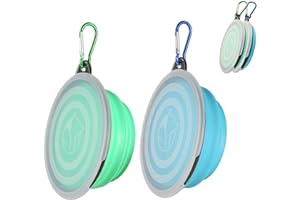 SLSON Gamelles Pliables bols Avec Couvercle chiens Bols d’eau pour Chiens Voyage bols pour Chat et Chiens Hauteur du bols Peut Ajustée Léger Protable Pour Marche Randonnée Camping (bleu+verte, 12.8*9*5.5)