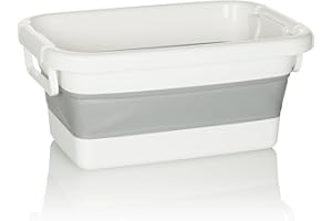 hjh OFFICE 924003 składany pojemnik CLEAN SILW silikonowy kosz na pranie, składany, przenośne pudełko do przechowywania, szary/biały