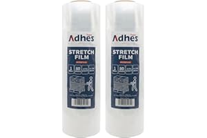 ADHES TAPE PURSUIT OF PERFECTION ADHES 2 Rolls Industrial Clear Pallet Stretch Wrap Cling Film 20mic x 457mm x 458m, Plastic Moving Rrap for Pallet Wrap with Plastic Rolling Handle, Ideal for Parcel Packing, Moving House Furniture