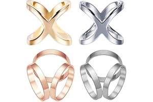 SUNSK Donne Tre Anelli con Trasversale Elegante Moda Sciarpa Anello Fibbia Moderna Semplice Scorrevole Gioielli in Seta Fermaglio 4 pezzi (argento + oro)